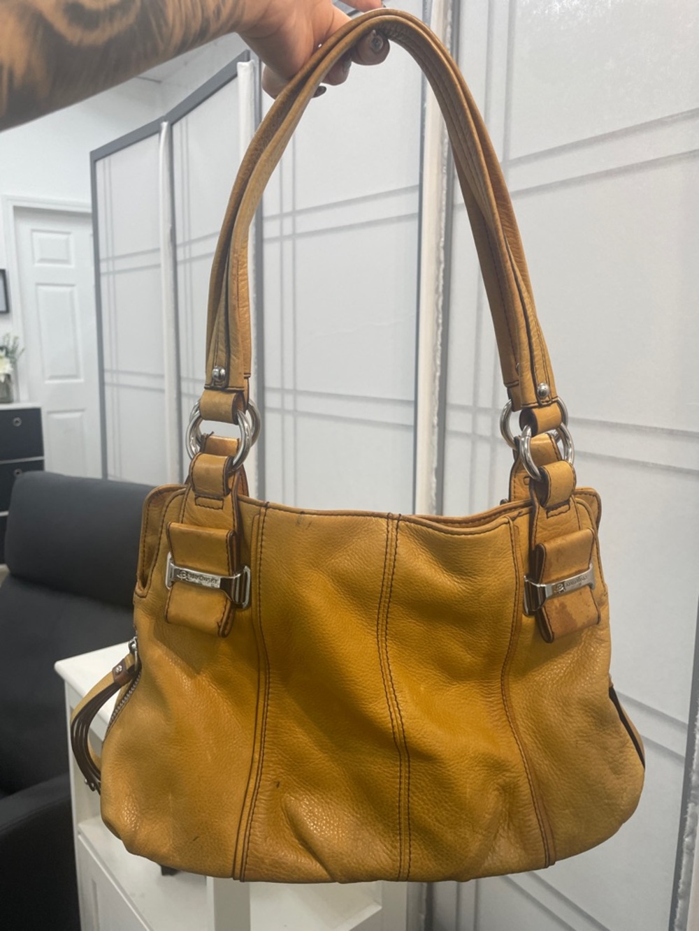 Mustard Leather Shoulder Bag - Women